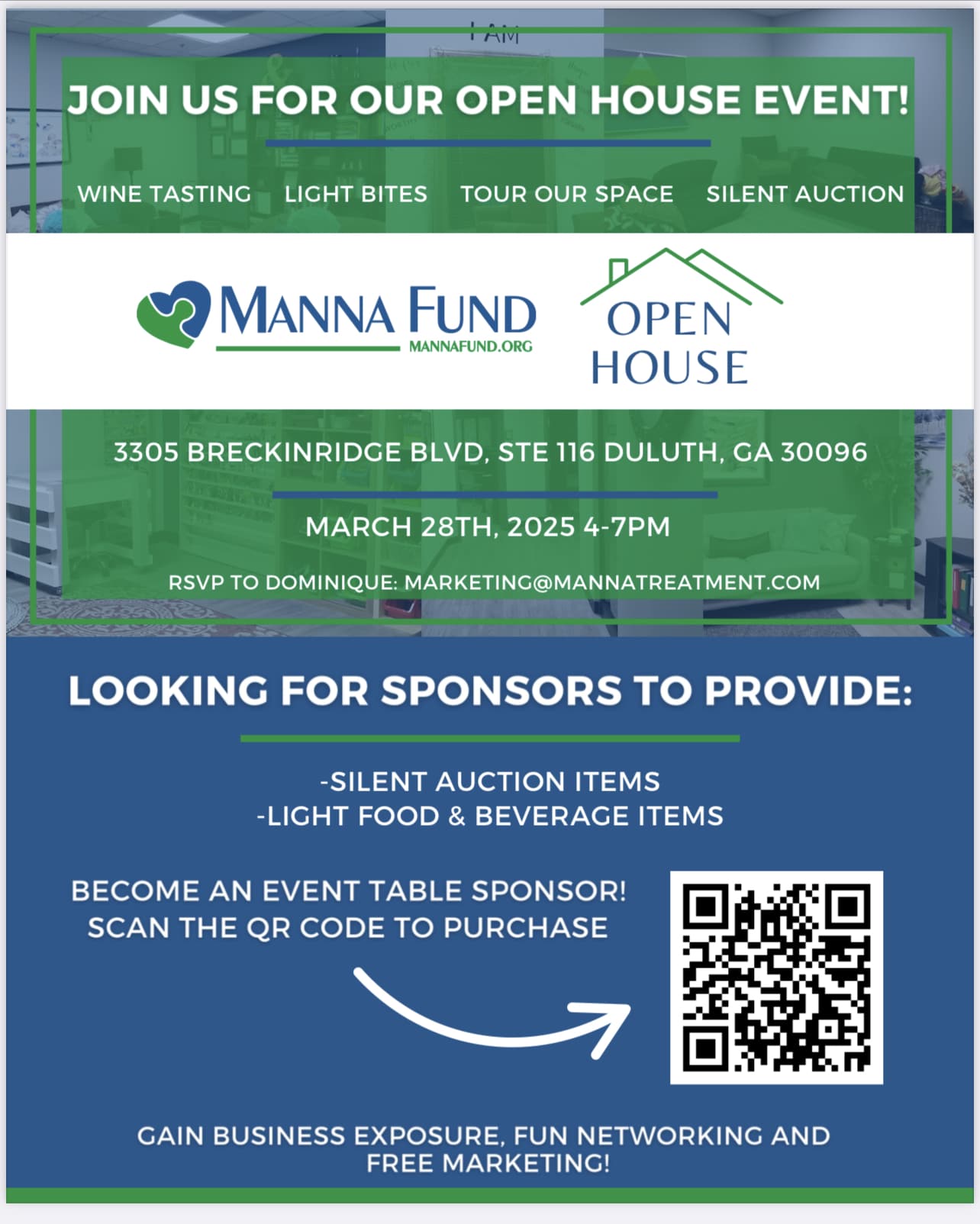 Manna Fund's Open House, Wine Tasting & Networking Event! @ Manna Fund/Manna Treatment | | | 