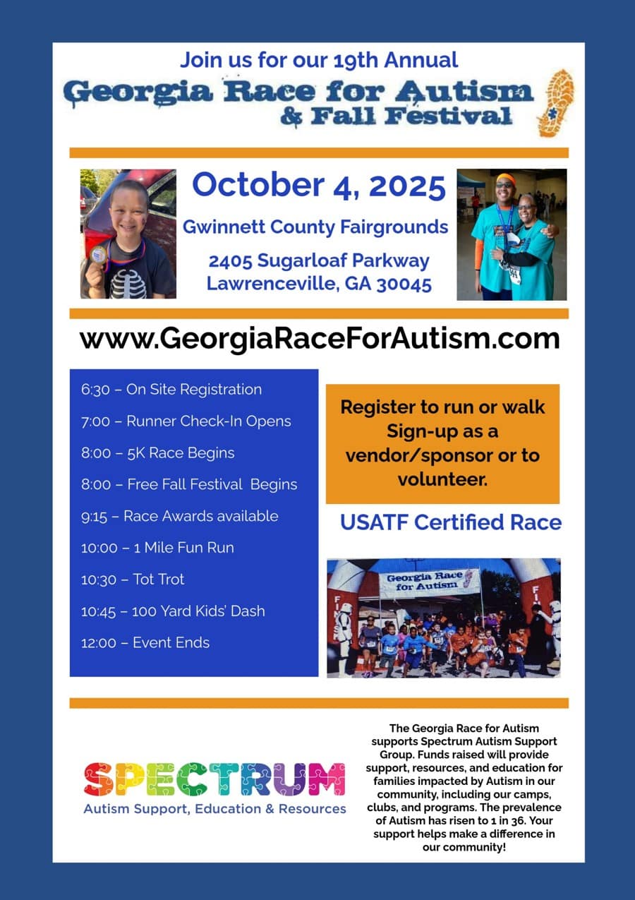 Georgia Race for Autism & Fall Festival Benefitting Spectrum Autism Support Group @ Georgia Race for Autism & Fall Festival Benefitting Spectrum Autism Support Group | | |